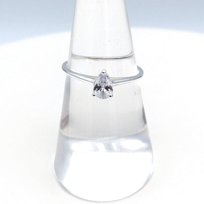 Sterling Silver Pear Cut CZ Solitaire Ring