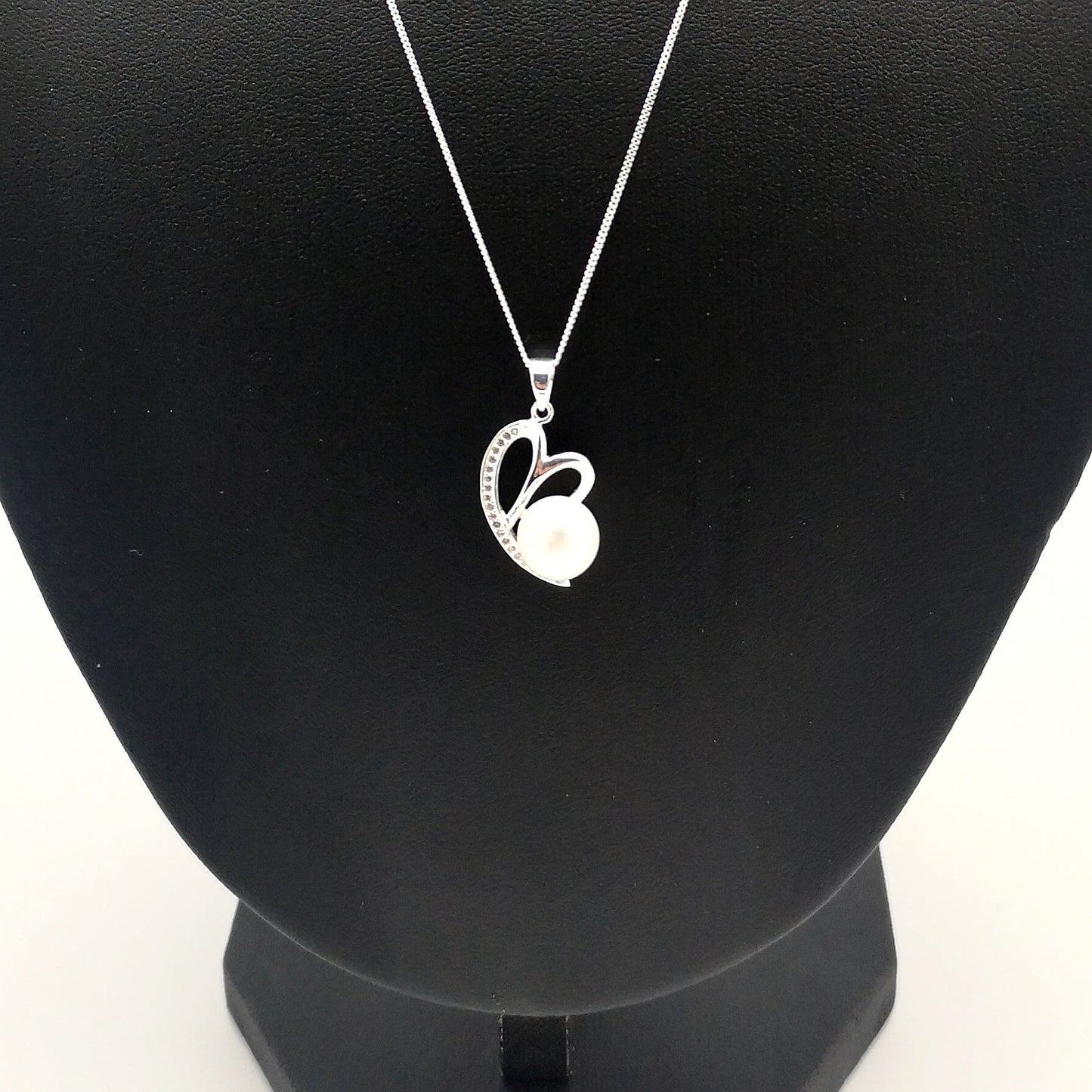 Sterling Silver Pearl & CZ Heart Pendant