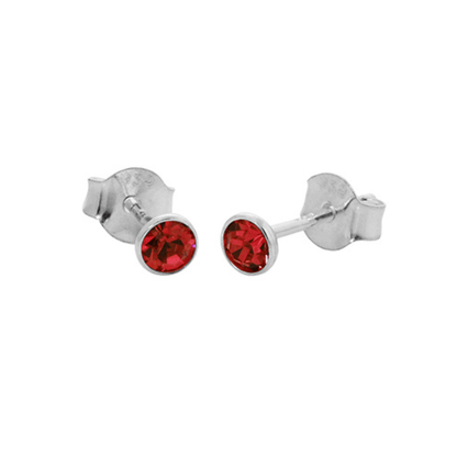 Sterling Silver Dark Red CZ Stud Earrings (Jan)