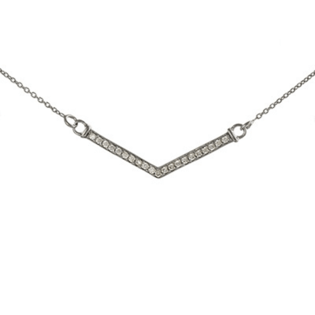 Sterling Silver Rhodium Plated CZ Chevron Necklace