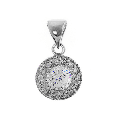 Sterling Silver Rhodium Plated CZ Halo Pendant