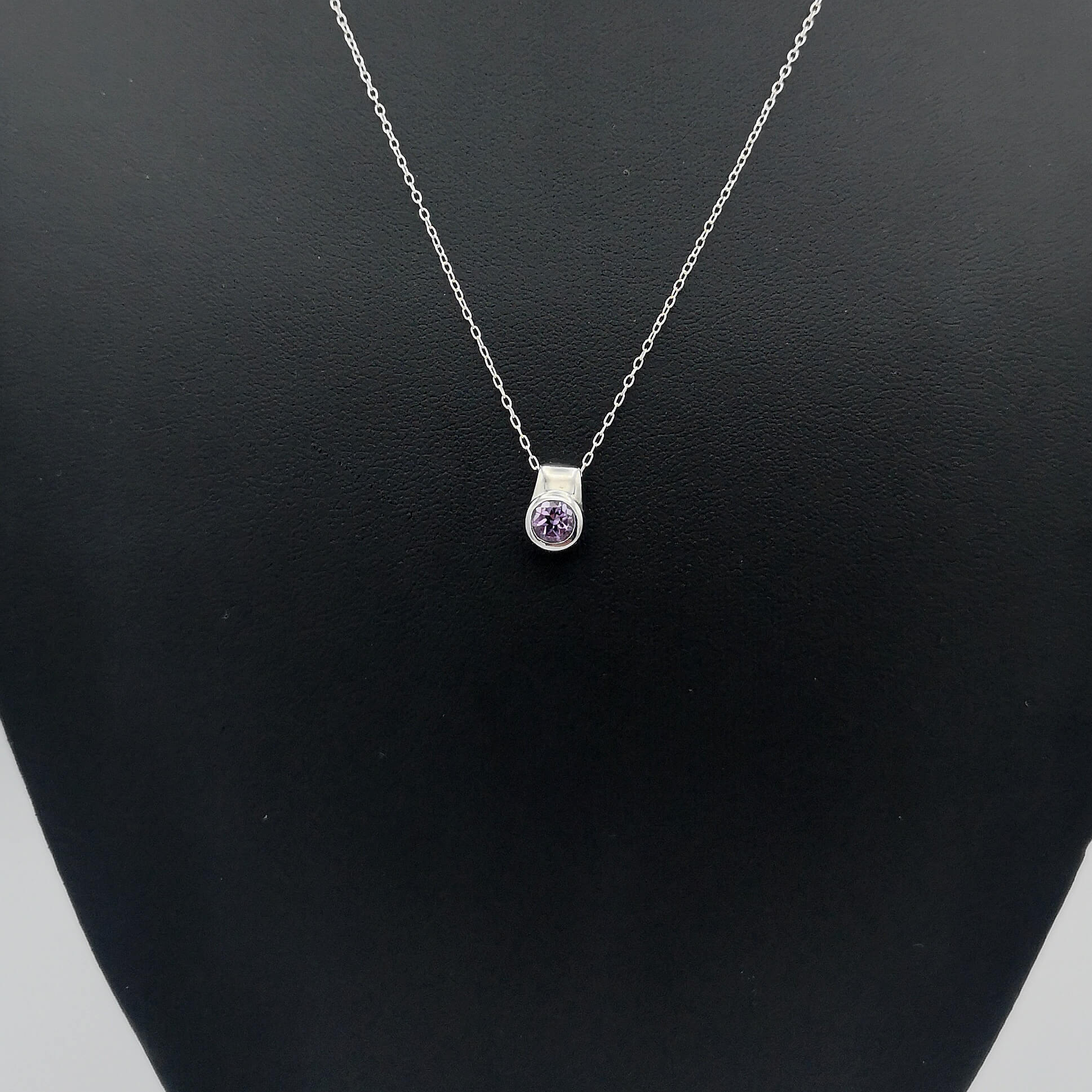 Sterling Silver Round Bezel Set Amethyst Pendant