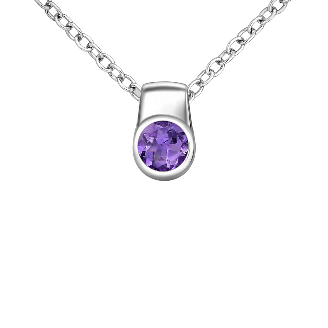 Sterling Silver Round Bezel Set Amethyst Pendant