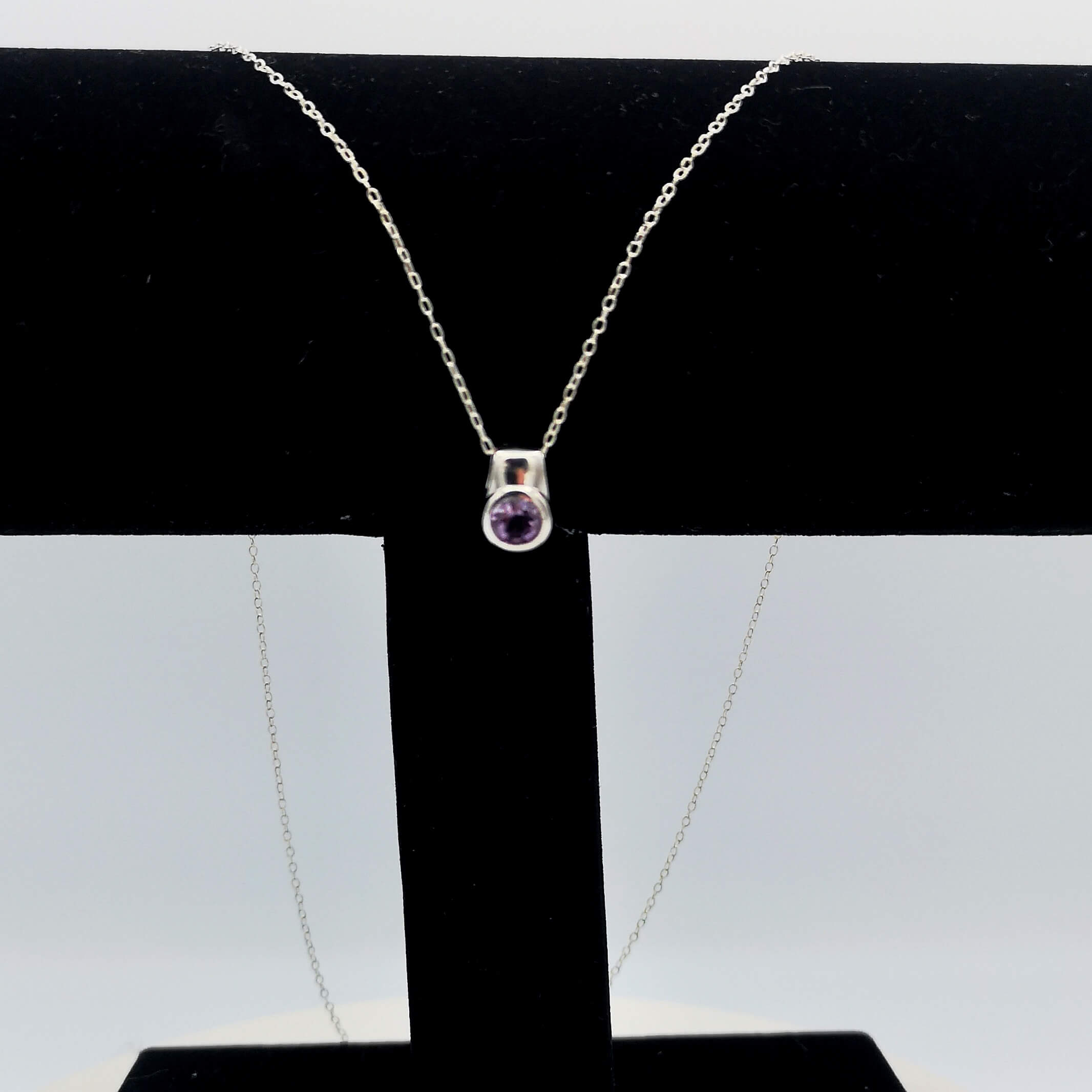 Sterling Silver Round Bezel Set Amethyst Pendant