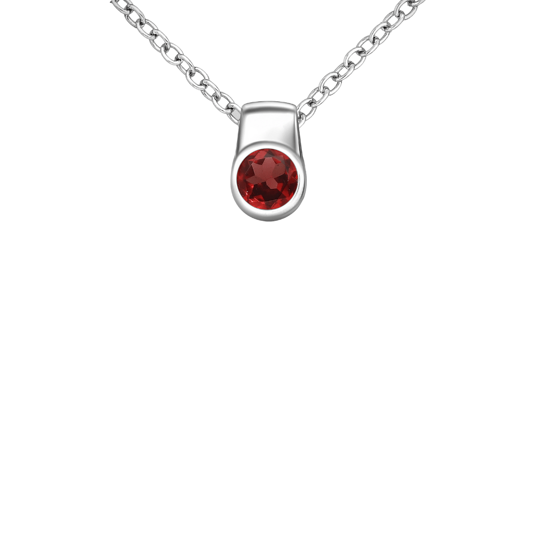 Sterling Silver Round Bezel Set Garnet Pendant