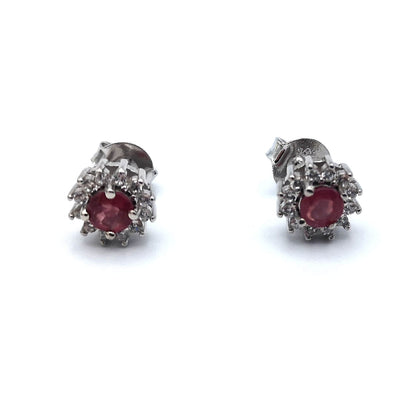 Sterling Silver Ruby & CZ Halo Stud Earrings