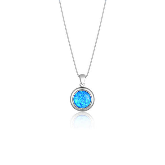 Sterling Silver Round Light Blue Created Opal Pendant