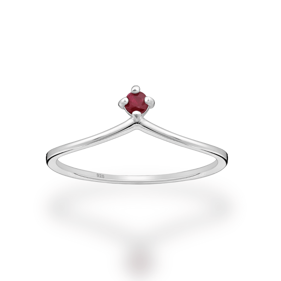 Sterling Silver Ruby Solitaire Wishbone Ring