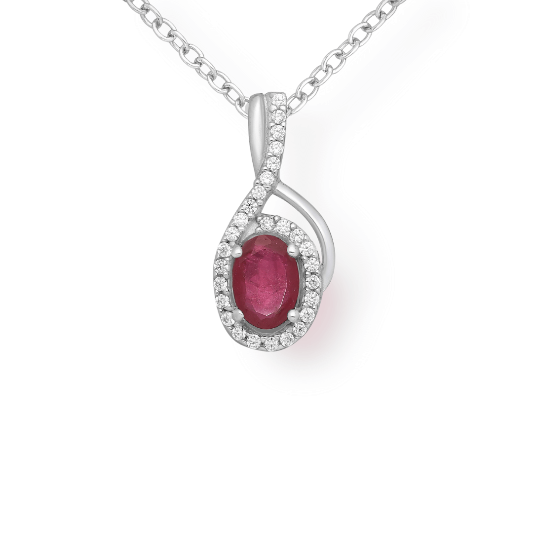 Sterling Silver Ruby & CZ Halo Pendant