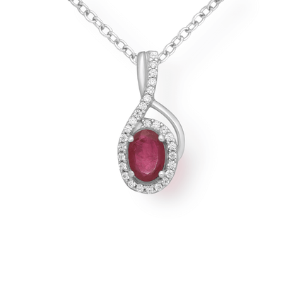 Sterling Silver Ruby & CZ Halo Pendant