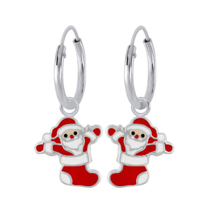 Sterling Silver Santa Ear Hoops