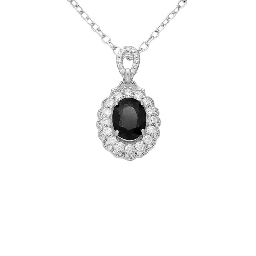 Sterling Silver Sapphire & CZ Double Halo Pendant