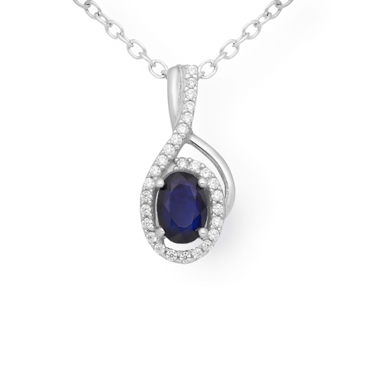 Sterling Silver Sapphire & CZ Halo Pendant