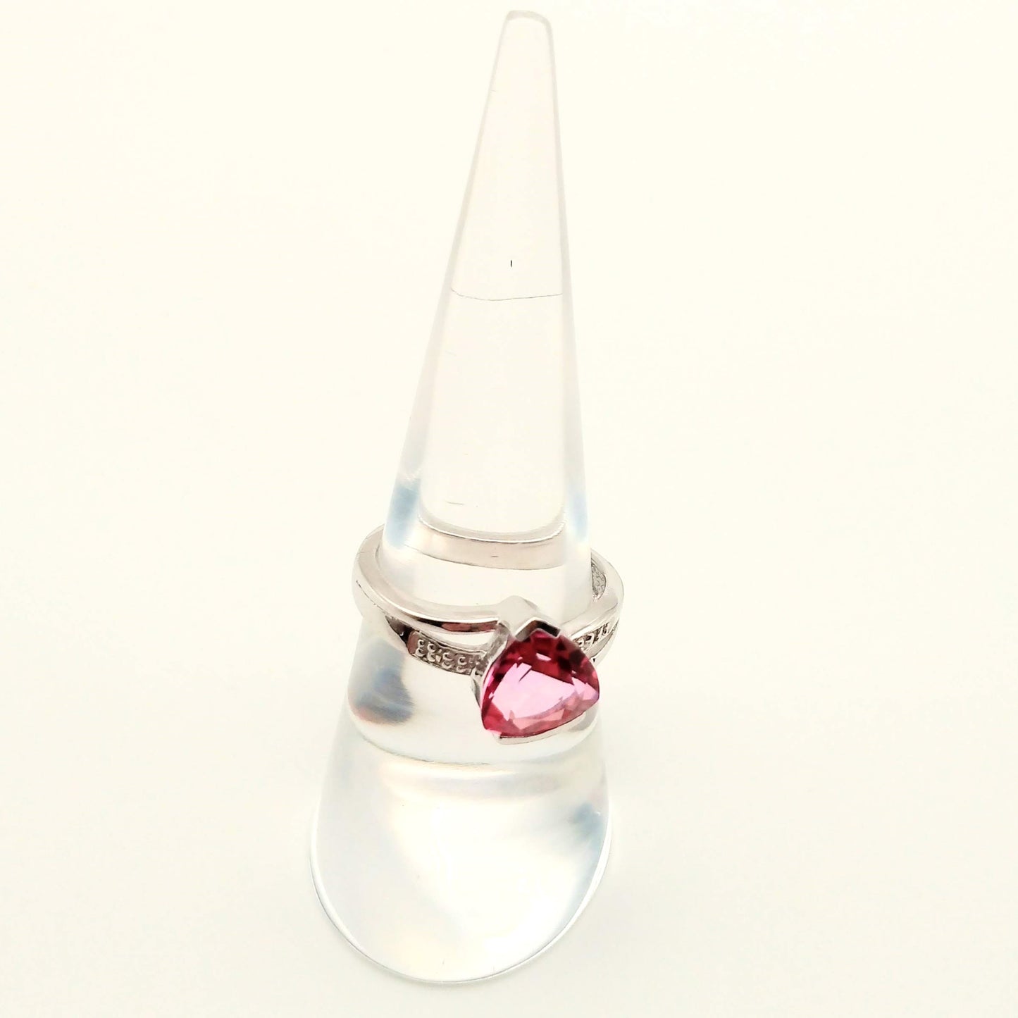 Sterling Silver Trilliant Cut Pink Topaz & Diamond Ring