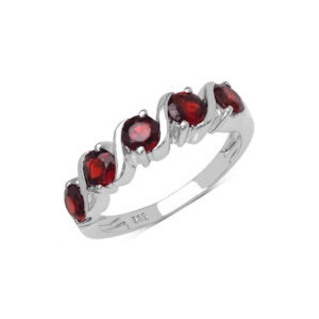 Sterling Silver Twisted Garnet Eternity Ring