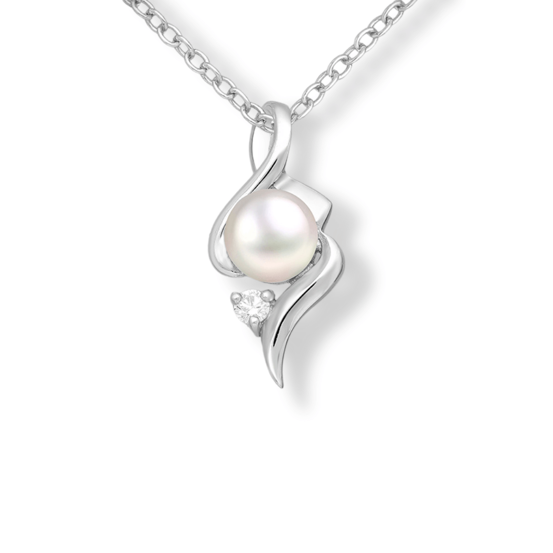 Sterling Silver Twisted Pearl & CZ Pendant
