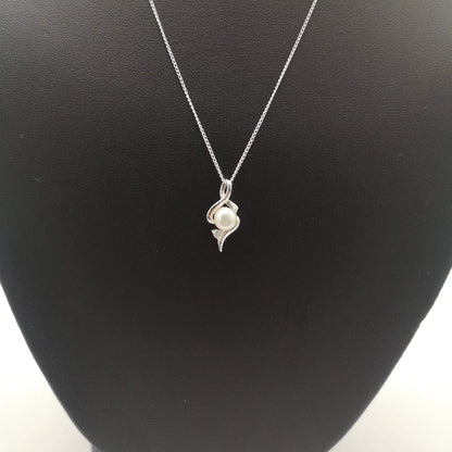 Sterling Silver Twisted Pearl & CZ Pendant