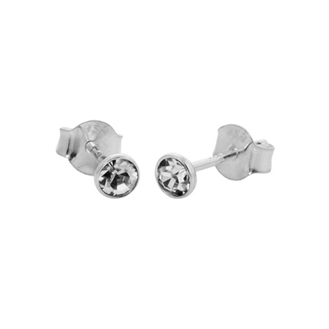 Sterling Silver White CZ Stud Earrings (Apr)