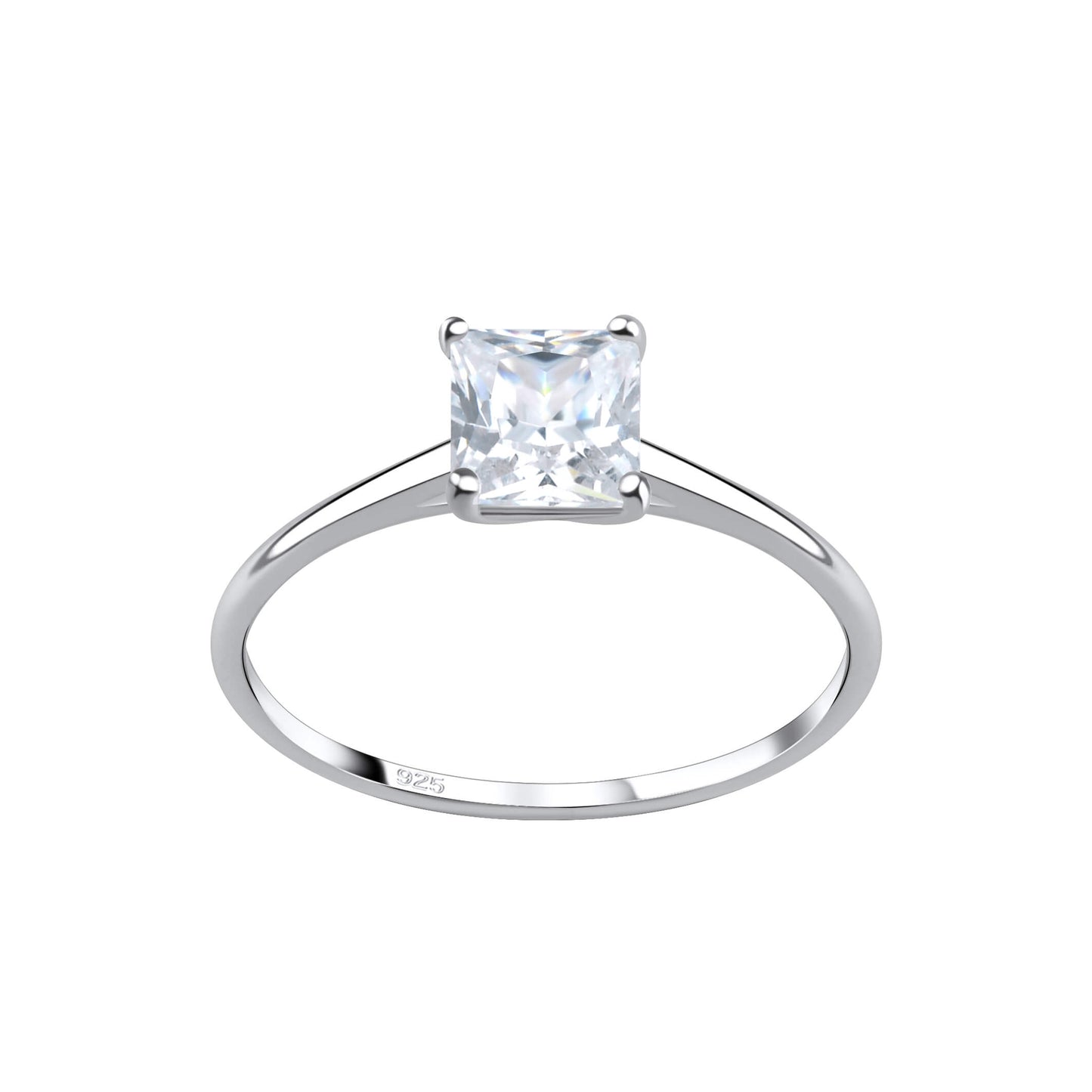Sterling Silver 5mm Princess Cut CZ Solitaire Ring