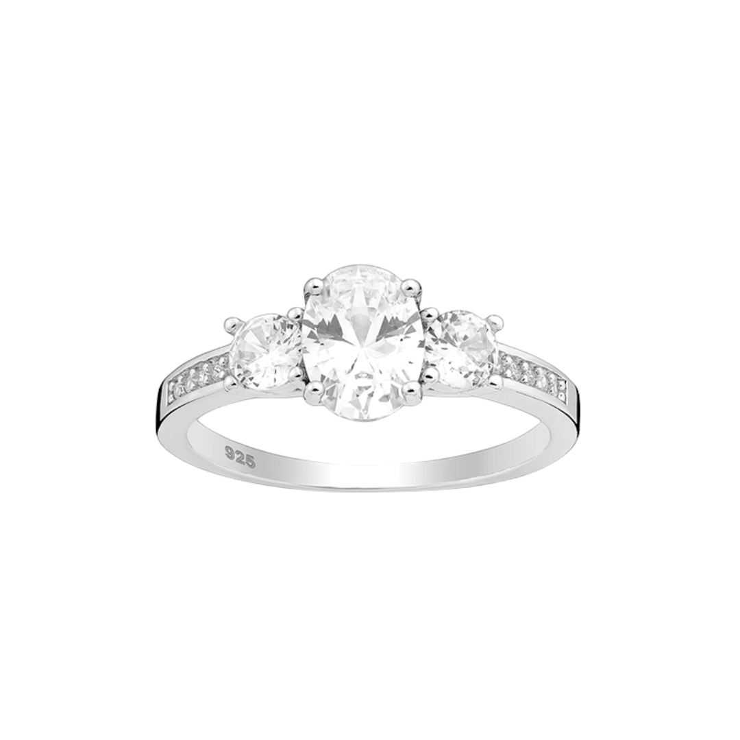 Sterling Silver Oval Cut 3 Stone CZ Ring