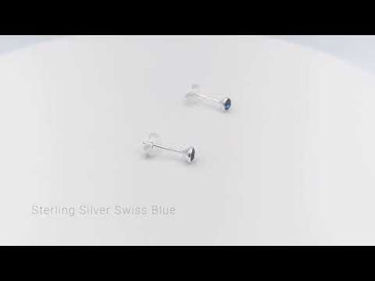 Sterling Silver Swiss Blue CZ Stud Earrings (Dec)