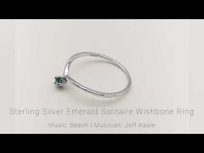 Sterling Silver Emerald Solitaire Wishbone Ring