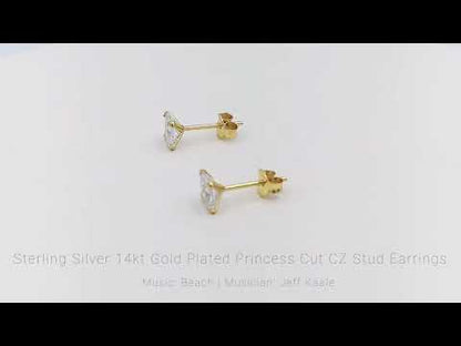 Sterling Silver 14kt Yellow Gold Plated 5mm Square CZ Stud Earrings