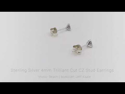Sterling Silver 4mm Trilliant Cut Cubic Zirconia Stud Earrings
