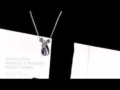 Sterling Silver Ribbon Droplet Amethyst & Rhodolite La Preciada Pendant