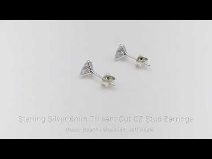 Sterling Silver 6mm Trilliant Cut Cubic Zirconia Stud Earrings