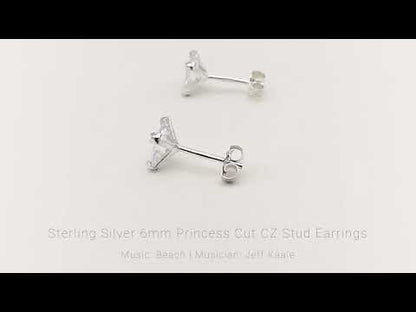 Sterling Silver 6mm Square CZ Stud Earrings