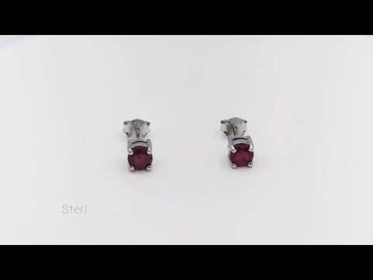 Sterling Silver Round Cut Ruby Stud Earrings