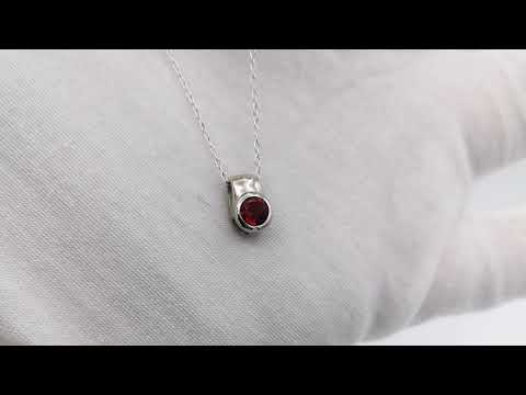 Sterling Silver Round Bezel Set Garnet Pendant