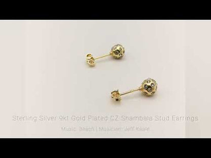 Sterling Silver 9ct Gold Plated CZ Shambala Stud Earrings