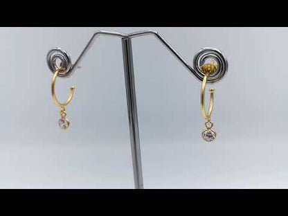 Sterling Silver 14kt Yellow Gold Plated Open Hoop CZ Earrings