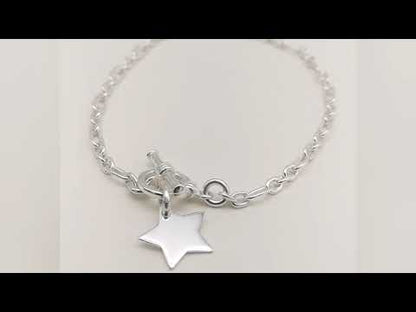 Sterling Silver Figaro T-Bar Star Bracelet