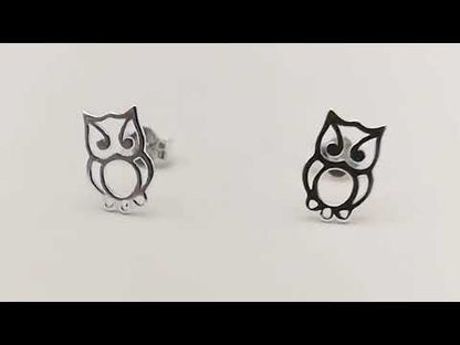 Sterling Silver Owl Stud Earrings