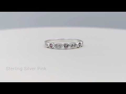 Sterling Silver Vintage White & Pink CZ Eternity Ring