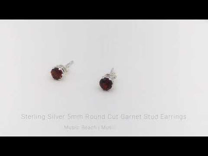 Sterling Silver 5mm Round Garnet Stud Earrings