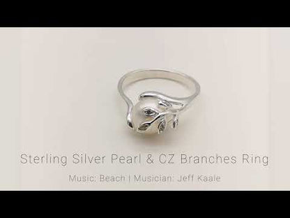 Sterling Silver Branches Pearl & CZ Ring