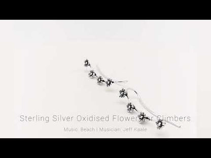 Sterling Silver Oxidized Flower Ear Climbers