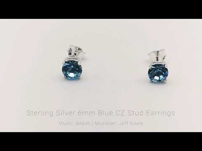 Sterling Silver 6mm Round Blue CZ Stud Earrings