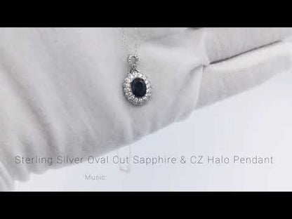 Sterling Silver Sapphire & CZ Double Halo Pendant