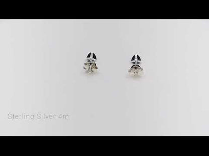 Sterling Silver 4mm Black Trilliant Cut Cubic Zirconia Stud Earrings