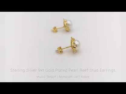 Sterling Silver 9kt Yellow Gold Plated Freshwater Pearl Reef Stud Earrings