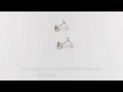 Sterling Silver Crystal Cross Stud Earrings