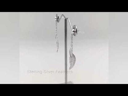 Sterling Silver Feather Dropper Earrings