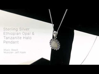 Sterling Silver Oval Ethiopian Opal & Tanzanite Halo La Preciada Pendant