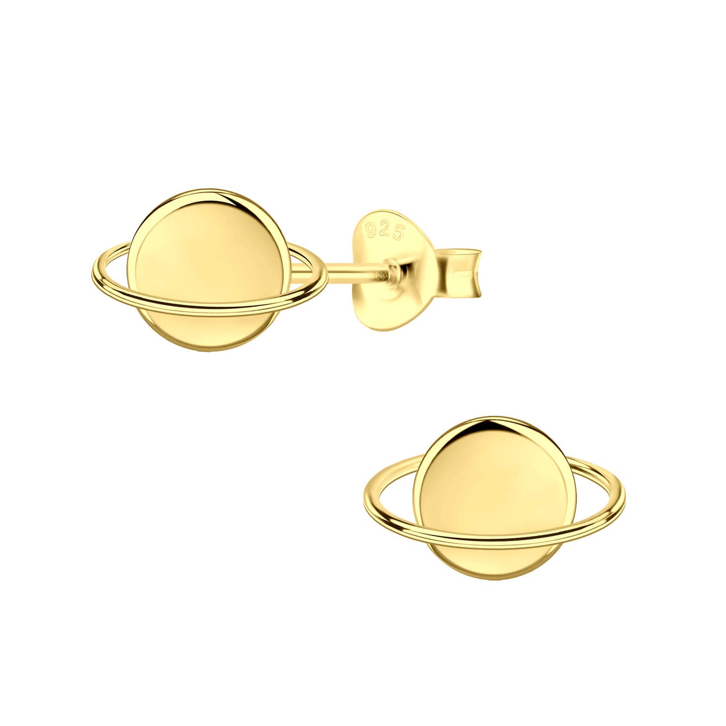 Sterling Silver 14kt Yellow Gold Plated Saturn Stud Earrings