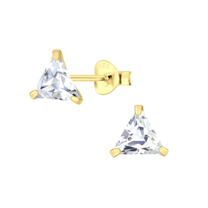Sterling Silver 14kt Yellow Gold Plated 5mm Triangle CZ Stud Earrings